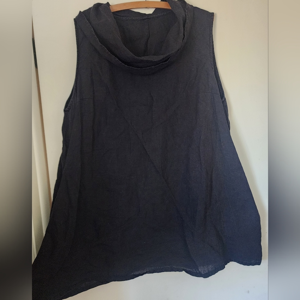 Black Linen Cowl Neck Tunic